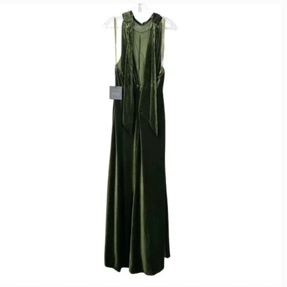 MAC DUGGAL Dress Size 0 Evening Gown Green NEW Halter Tie Front Slit Velvet - Picture 4 of 6